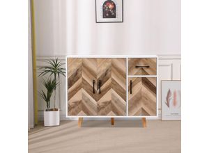 4262386286225 - Sideboard Kommode Dreitüriger Stauraumschrank mit 1 Schublade HWR19-HOL Holz