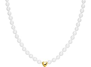 4262390030937 - Perlenkette Schmuck Geschenk Lovely Herz 23031 Halsketten Gr Edelstahl-Perlen Länge 45 cm weiß (gelbgoldfarben weiß) Damen Perlenketten mit Muschelperle