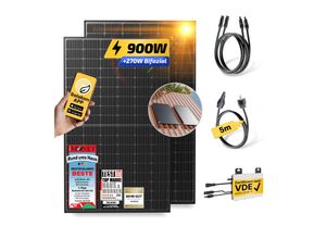 4262399771916 - Balkonkraftwerk 900W 800W Solaranlage mit Dach Halterung (Einzelmontage) Halterung Steckerfertig WIFI Komplettset Photovoltaik Anlage 800W Kabellänge 5m