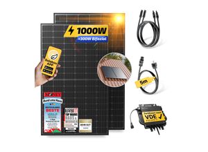 4262399772012 - Balkonkraftwerk 1000W 800W Solaranlage mit Dach Halterung (Paarmontage) Halterung Steckerfertig WIFI Komplettset Photovoltaik Anlage 800W Kabellänge 5m