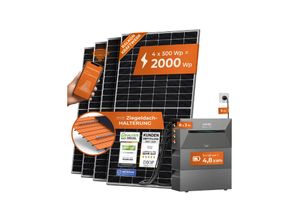 4262403073715 - Solarway® All In One Balkonkraftwerk mit Speicher 2000W komplett Steckdose - 48 kWh Anker Solix 2 PRO Speicher - Solaranlage Komplettset - 500W Solarmodule & Anker Speicher & Zubehör