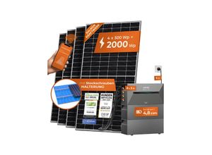 4262403073722 - Solarway® All In One Balkonkraftwerk mit Speicher 2000W komplett Steckdose - 48 kWh Anker Solix 2 PRO Speicher - Solaranlage Komplettset - 500W Solarmodule & Anker Speicher & Zubehör