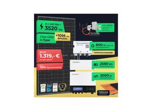 4262403074927 - Solaranlage 3520W Komplett Steckdose mit 26-77kWh Stromspeicher - 3kW Notstrom - Halterung opt