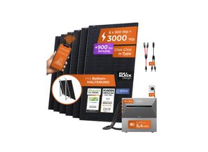 4262403076044 - Solarway® All In One Balkonkraftwerk mit Speicher 3000W komplett Steckdose - 54 kWh Anker Solix 3 PRO Speicher - Solaranlage Komplettset - 500W bifaziale Solarmodule & Anker Speicher & Zubehör