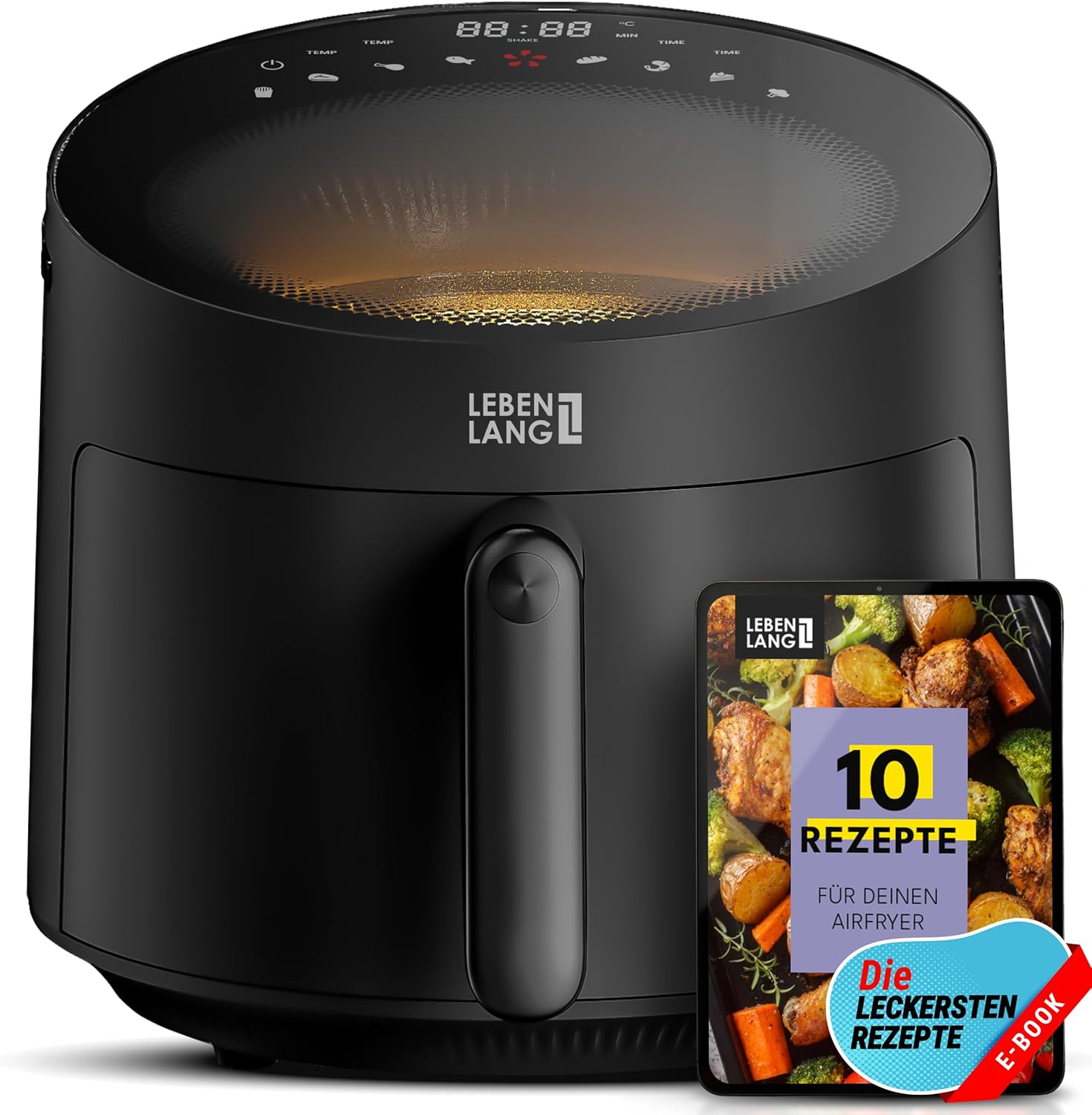 4262406932347 - Airfryer 5L & 1500W - 8 Programme - Inklusive Rezeptbuch - 45 x 30 x 27 cm - Schwarz 4262406932347 - Airfryer 5L & 1500W - 8 Programme - Inklusive Rezeptbuch - 45 x 30 x 27 cm - Schwarz