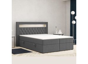 4262413690094 - Boxspringbett DENVER mit LED und Bettkasten 180 x 200 cm Webstoff Anthrazit Bett Bettkasten