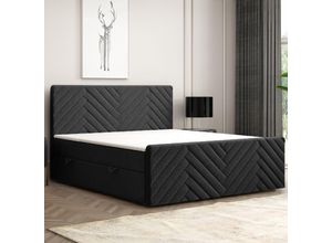 4262413690322 - Möbel Punkt Boxspringbett MALIBU mit Bettkasten 140 x 200 cm Webstoff Schwarz Bett Bettkasten und Fu