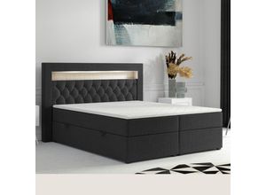 4262413690360 - Möbel Punkt Boxspringbett DENVER mit LED und Bettkasten 140 x 200 cm Webstoff Schwarz Bett Bettkaste