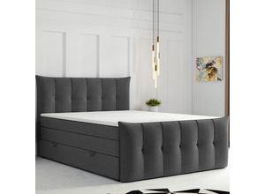 4262413690629 - Boxspringbett SALERNO mit Bettkasten 180 x 200 cm Webstoff Grau Anthrazit Bett Bettkasten Taschenfed