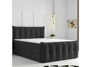 4262413690650 - Boxspringbett SALERNO mit Bettkasten 180 x 200 cm Webstoff Schwarz Bett Bettkasten Taschenfederkern