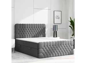 4262413690681 - Boxspringbett FERRARA mit Bettkasten 180 x 200 cm Webstoff Grau Anthrazit Bett Bettkasten und Fußtei