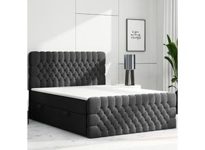 4262413690698 - Boxspringbett FERRARA mit Bettkasten 180 x 200 cm Webstoff Schwarz Bett Bettkasten und Fußteil Chest