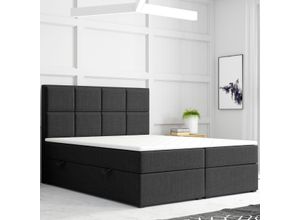 4262413690728 - Boxspringbett PORTOFINO mit Bettkasten 180 x 200 cm Webstoff Schwarz Bett Bettkasten