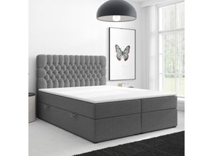 4262413690735 - Boxspringbett FERRARA ONE Chesterfield – Optik mit Bettkasten 180 x 200 cm Webstoff Grau Anthrazit B