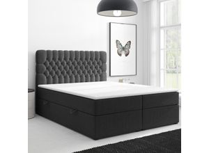 4262413690742 - Boxspringbett FERRARA ONE Chesterfield – Optik mit Bettkasten 180 x 200 cm Webstoff Schwarz Bett Bet