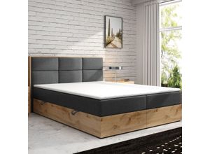 4262413690889 - Möbel Punkt Boxspringbett LISSABON Eiche Holz mit Bettkasten 180 x 200 cm Webstoff Grau Anthrazit Be