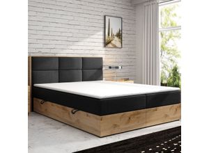 4262413690896 - Möbel Punkt Boxspringbett LISSABON Eiche Holz mit Bettkasten 180 x 200 cm Webstoff Schwarz Anthrazit