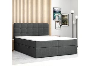 4262413690902 - Möbel Punkt Boxspringbett PRAG Chesterfield – Optik mit Bettkasten 180 x 200 cm Webstoff Grau Anthra