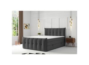 4262413691206 - M-Punkt GmbH Boxspringbett PORTO mit Bettkasten 180 x 200 cm Webstoff Anthrazit - versch Ausführungen