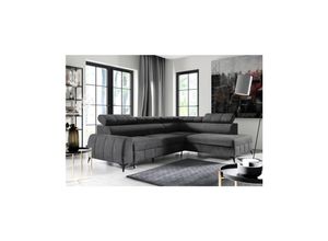 4262413691282 - M-Punkt Wohnlandschaft Ecksofa LAGOS Samt Grau Anthrazit mit Bett Bettkasten Kopfteilverstellung Bett Sofa Schlafsofa Ottomane rechts