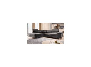 4262413691404 - M-Punk Wohnlandschaft Ecksofa MIAMI Samt Grau mit Bett Bettkasten Kopfteilverstellung Bett Sofa Schlafsofa Ottomane links