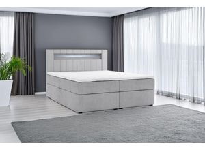 4262413691817 - Boxspringbett KUBA mit Bettkasten Visco Topper LED 180 x 200 cm Samtstoff Grau Bett Bettkasten