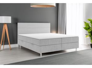 4262413691831 - Boxspringbett PISA mit Bettkasten 180 x 200 cm Webstoff Grau Bett Bettkasten Topper