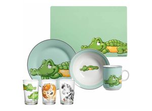 4262418976308 - Geschirr-Set mit Kinderbecher Happy Zoo Krokodil 7er Set