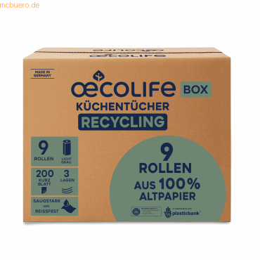 4262419331236 - Küchenrollen OECOLIFE 3299001 3-lagig naturweiß Rolle à 200 4262419331236 9 Stück 4262419331236 - Küchenrollen OECOLIFE 3299001 3-lagig naturweiß Rolle à 200 4262419331236 9 Stück