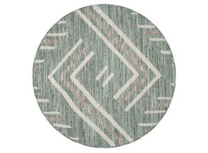 4262420642024 - Teppich CARPET CITY LINDO 7590 Teppiche Gr Ø 200 cm 11 mm 1 St grün Esszimmerteppiche Kurzflor Hochtief-Muster 3D-Effekt Boho-Stil Wohnzimmer