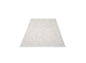 4262420644059 - Teppich CARPET CITY CLASICO 8927 Teppiche Gr B L 160 cm x 230 cm 11 mm 1 St beige Fransenteppich Esszimmerteppiche Kurzflor Hochtief-Muster 3D-Effekt Rauten Fransen Wohnzimmer