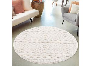 4262420644936 - Hochflor-Teppich HOME AFFAIRE Andro Teppiche Gr Ø 200 cm 20 mm 1 St beige (creme) Esszimmerteppiche Boho Stil weich Hoch Tief Struktur Wohnzimmer