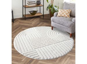 4262420645827 - Hochflor-Teppich CARPET CITY FOCUS765 Teppiche Gr Ø 200 cm 20 mm 1 St beige (creme) Esszimmerteppiche Boho-Teppich Hochtief-Muster 3D-Effekt für Wohnzimmer Schlafzimmer