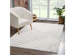 4262420645926 - Hochflor-Teppich CARPET CITY FOCUS749 Teppiche Gr B L 200 cm x 290 cm 20 mm 1 St beige (creme) Esszimmerteppiche Boho-Teppich Hochtief-Muster 3D-Effekt für Wohnzimmer Schlafzimmer