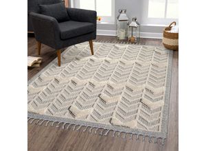 4262420646046 - Teppich CARPET CITY VALENCIA 920 Teppiche Gr B L 200 cm x 290 cm 20 mm 1 St blau (grau blau) Fransenteppich Esszimmerteppiche Boho-Stil Hochtief-Muster 3D-Effekt mit Fransen