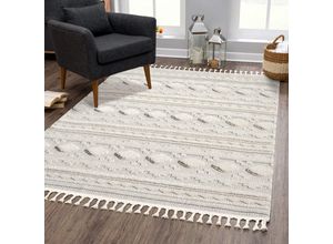 4262420646107 - Teppich CARPET CITY VALENCIA 930 Teppiche Gr B L 200 cm x 290 cm 20 mm 1 St beige (creme) Fransenteppich Esszimmerteppiche Boho-Stil Hochtief-Muster 3D-Effekt mit Fransen