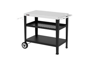 4262420660042 - Servierwagen 3-Etagen mit Müllsackhalter Küchenwagen Edelstahl Beistelltisch Outdoor Plancha Grilltisch Rollwagen Trolley Silber Arbeitsplatte 85 x