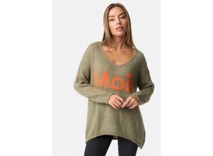 4262429952872 - PM SELECTED Damen Warmer Strickpullover Pullover mit Moin Schriftzug in Einheitsgröße PM76