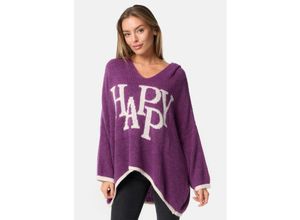 4262429952919 - PM SELECTED Damen Warmer Strickpullover Pullover mit Happy Schriftzug und Kapuze in Einheitsgröße PM77