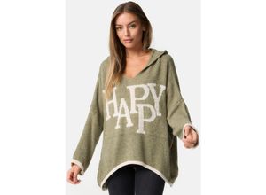 4262429952926 - PM SELECTED Damen Warmer Strickpullover Pullover mit Happy Schriftzug und Kapuze in Einheitsgröße PM77