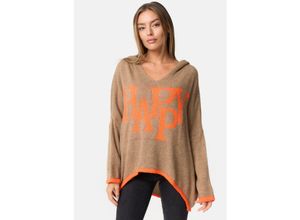 4262429952933 - PM SELECTED Damen Warmer Strickpullover Pullover mit Happy Schriftzug und Kapuze in Einheitsgröße PM77