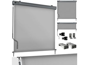 4262436441963 - tillvex® Senkrechtmarkise 250x140 cm Grau für Außen- und Innenbereich Außenrollo wasserfest mit Handkurbel für Balkon Terrasse & Garten Balkonrollo