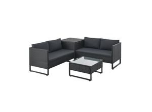 4262437180298 - Polyrattan Lounge Santorini - Outdoor Sitzecke mit Beistelltisch & Auflagenbox - Schwarz