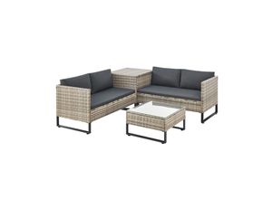 4262437180304 - Polyrattan Lounge Santorini - Outdoor Sitzecke mit Beistelltisch & Auflagenbox - Grau