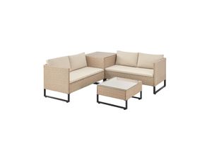 4262437180311 - Polyrattan Lounge Santorini - Outdoor Sitzecke mit Beistelltisch & Auflagenbox - Creme