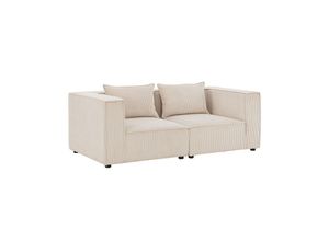 4262437180397 - modulares Sofa Domas S - Couch Wohnzimmer - 2 Sitzer mit Lehnen & Kissen - Cord Beige