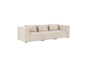 4262437180403 - modulares Sofa Domas M - Couch Wohnzimmer - 3 Sitzer mit Lehnen & Kissen - Cord Beige