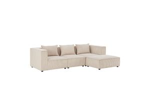 4262437180410 - modulares Sofa Domas L - Couch Wohnzimmer - 3 Sitzer - Ottomane & Kissen - Cord Beige