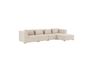 4262437180427 - modulares Sofa Domas XL - Couch Wohnzimmer - 4 Sitzer - Ottomane & Kissen - Cord Beige