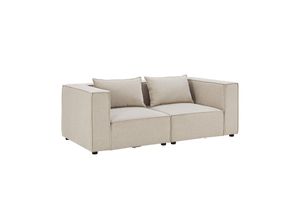 4262437180489 - modulares Sofa Domas S - Couch Wohnzimmer - 2 Sitzer mit Lehnen & Kissen - Stoff Beige